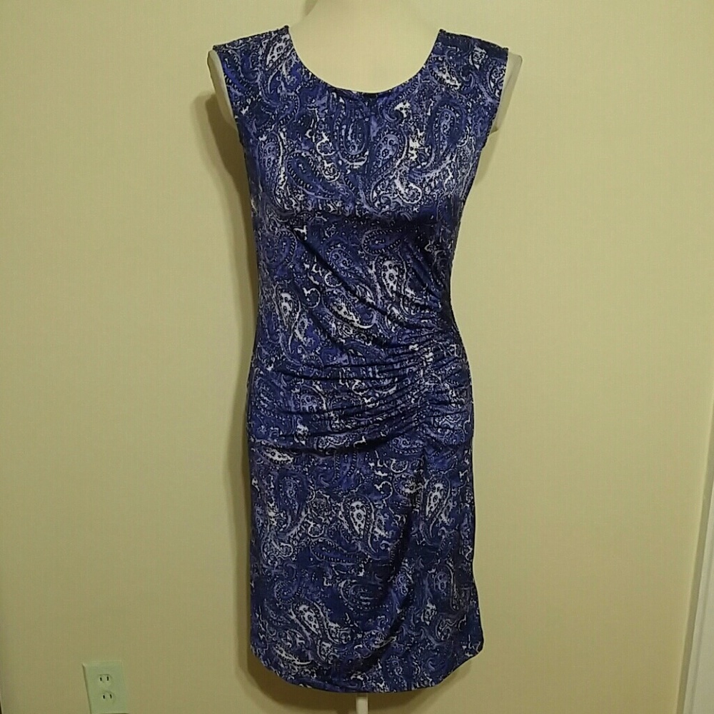 Dana Buchman sleeveless blue paisley sheath dress size xs